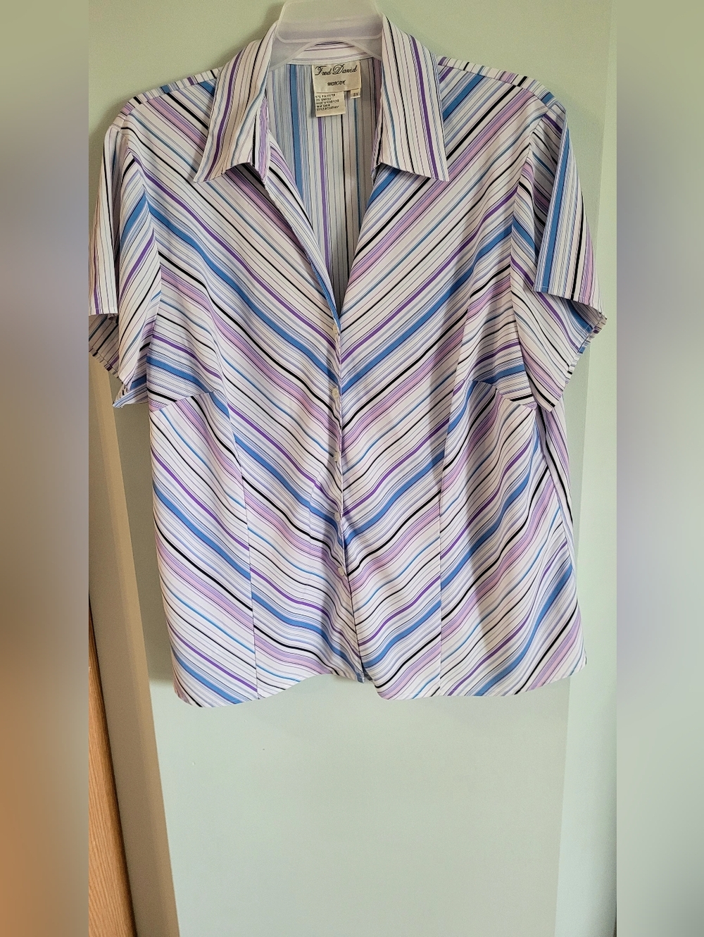 Fred David Pastel Striped Button-Down Blouse in Blue, Lavender, Pink Size: 3x
